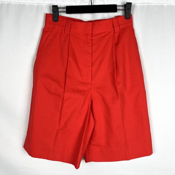 COS‎ Women sz 2 Trouser Bermuda Pleated Shorts Linen Blend Red/Orange Old Money - Picture 1 of 9